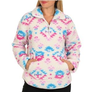River & Rose Aztec Geometric Quarter Zip Pocketed Sherpa Pullover NWT